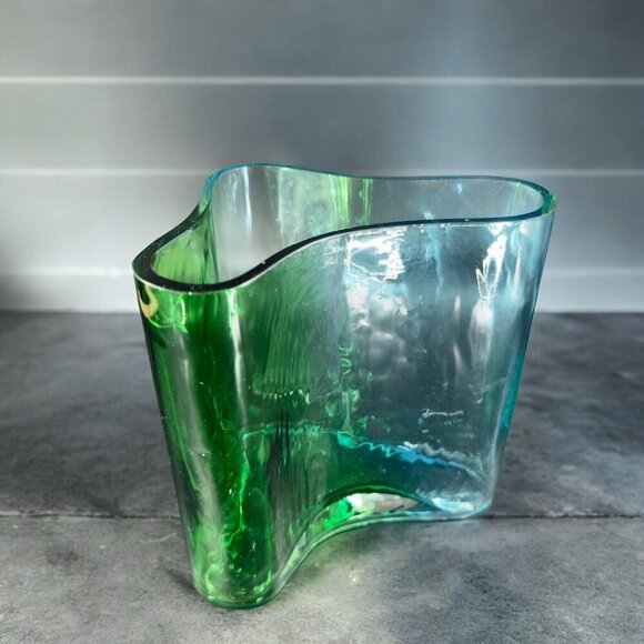 Southern Living Green Clear and Blue Art Glass Vase Abstract Shape Glass Vase - Picture 4 of 16